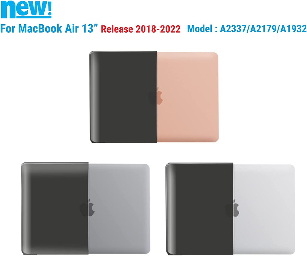 Compatible with New Macbook Air 13 Inch Case 2022 2021 2020 M1 A2337 A2179 A1932, Plastic Hard Shell Case with Keyboard Cover for Mac Retina Display with Touch ID, Black, MMA-T13BK+1A