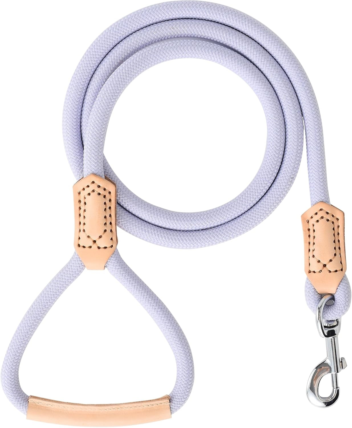 Dog Leash with Genuine Leather Connection/Handle, 4/5/6 FT | Rope Leash, Heavy Duty 360° Swivel Metal Clasp, for Small Medium & Large Dogs