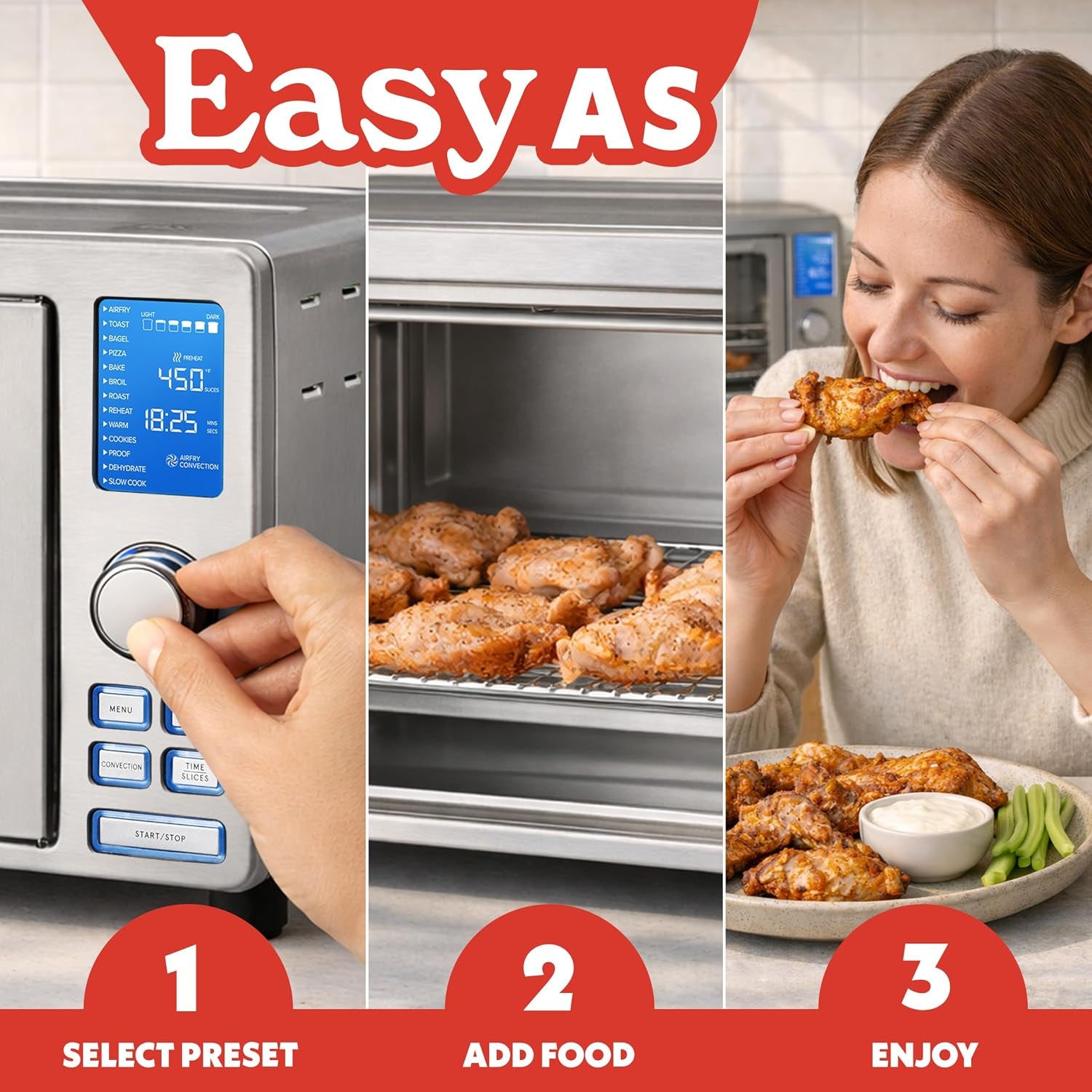 Air Fryer French Door Toaster Oven - 6-Slice Capacity, LED Display with 14 Cooking Presets, Stainless Steel