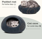 Cat Cave – Premium Felt Cat Bed Enclosure for Indoor Cats, Handmade Merino Wool (Slate Grey, Large)