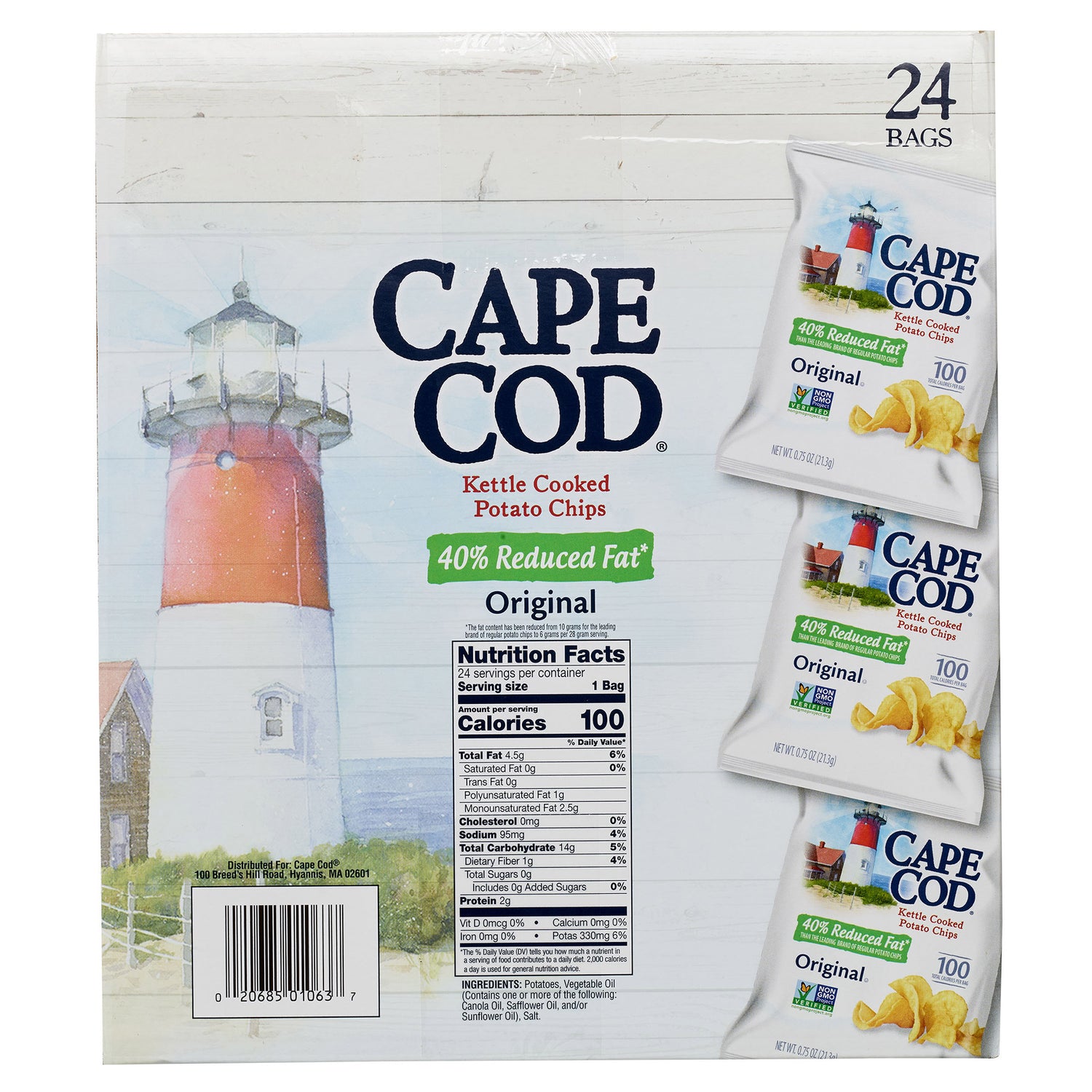 Cape Cod Kettle Cooked Potato Chips, Original, 0.75 Oz, 24-Count