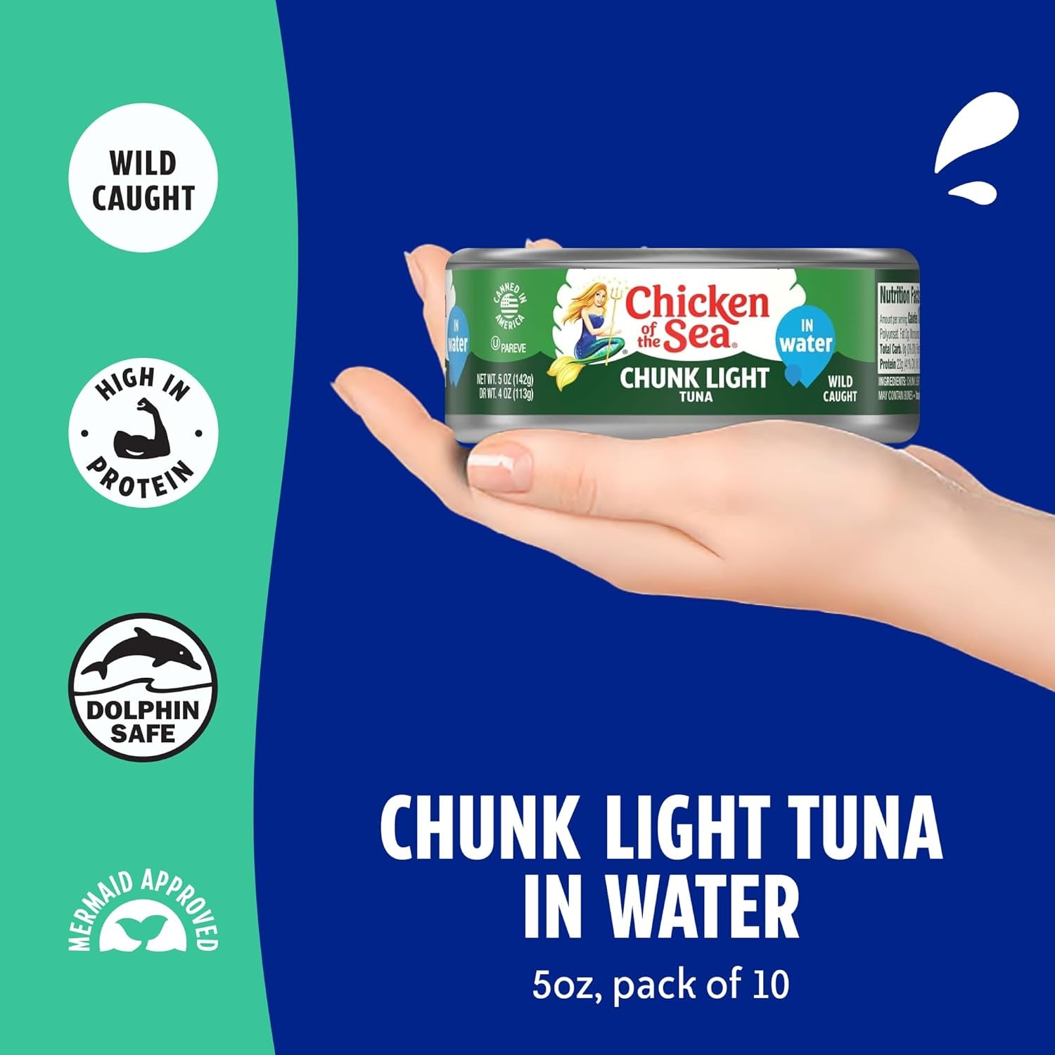 Wild Caught Chunk Light Tuna, 5 Ounce Cans, 10-Count – High Protein 100% Classic Chunk Tuna in Water – Delicious, Easy, Nutritious Ready to Eat Meals