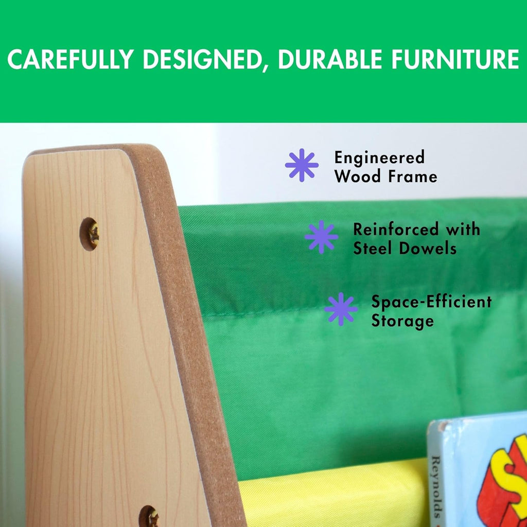Kids Bookshelf, 4-Tier Front-Facing Book Display Organizer, Montessori Toddler Bookcase for Playroom, Bedroom & Reading Corner, Natural Wood/Primary