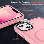Strong Magnetic for Iphone 13 Case, [Compatible with Magsafe][Screen Protector+Camera Lens Protector] Translucent Matte Back Slim Shockproof Case for Iphone 13 Phone Case 6.1", Pink