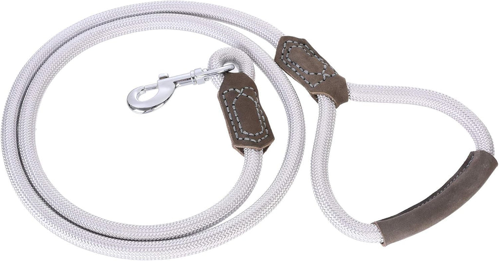 Dog Leash with Genuine Leather Connection/Handle, 4/5/6 FT | Rope Leash, Heavy Duty 360° Swivel Metal Clasp, for Small Medium & Large Dogs