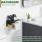 Toilet Paper Holder with Storage Shelf, Black & Gold, Wall Mounted | Rustproof 304 Stainless Steel, Fits for Bathroom, Restroom, Powder Room, Functional Paper Rolls & Phone Storage Tissue Holder