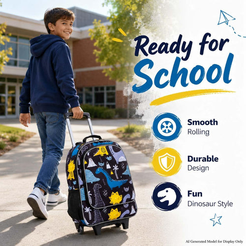 3PCS Rolling Backpack for Girls Boys, Kids Roller Wheels Bookbag, Wheeled School Bag with Lunch Bag