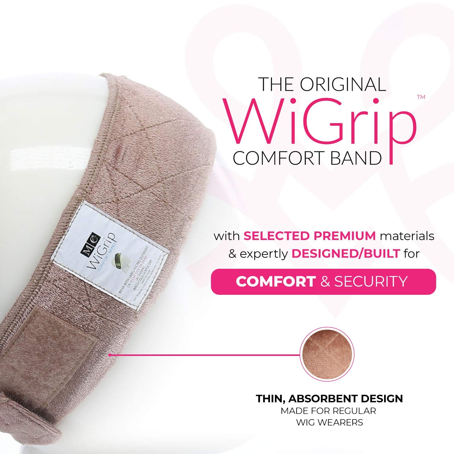 Wigrip, the Original Comfort Grip Band, Adjustable Wig Band for Tension-Free Glueless Wig, Nonslip Wig Headband, Tension-Free, One Size Fits All, Tan
