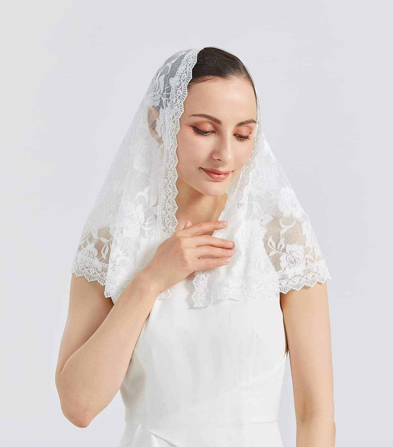 Lace Mantilla Veil Soft and Comfortable 7 Colors Spanish Style Rose Lace Veil Head Covering D Shape