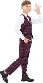 Boys Vest Pants Set Plaid Dress Suit with Shirt Kids Tuxedo Formal Wedding Ring Bearer Outfit