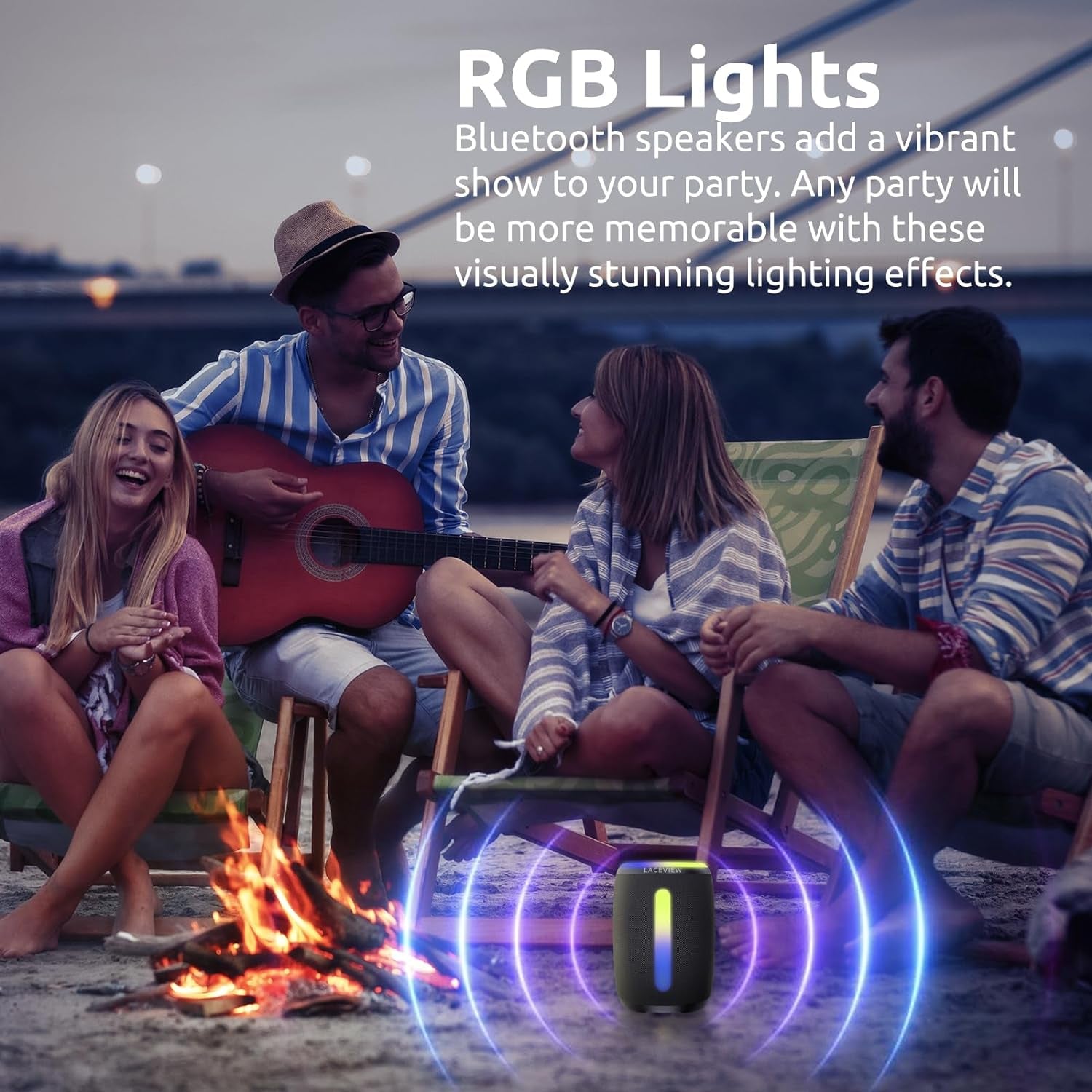 Bluetooth Speaker, IP68 Waterproof Portable Speaker with LED Lights, 15W HD Stereo Wireless Speaker, BT5.3, MIC, TWS Pairing Function, 12H Playtime for Party Camping, Showering and Home Use (Black)