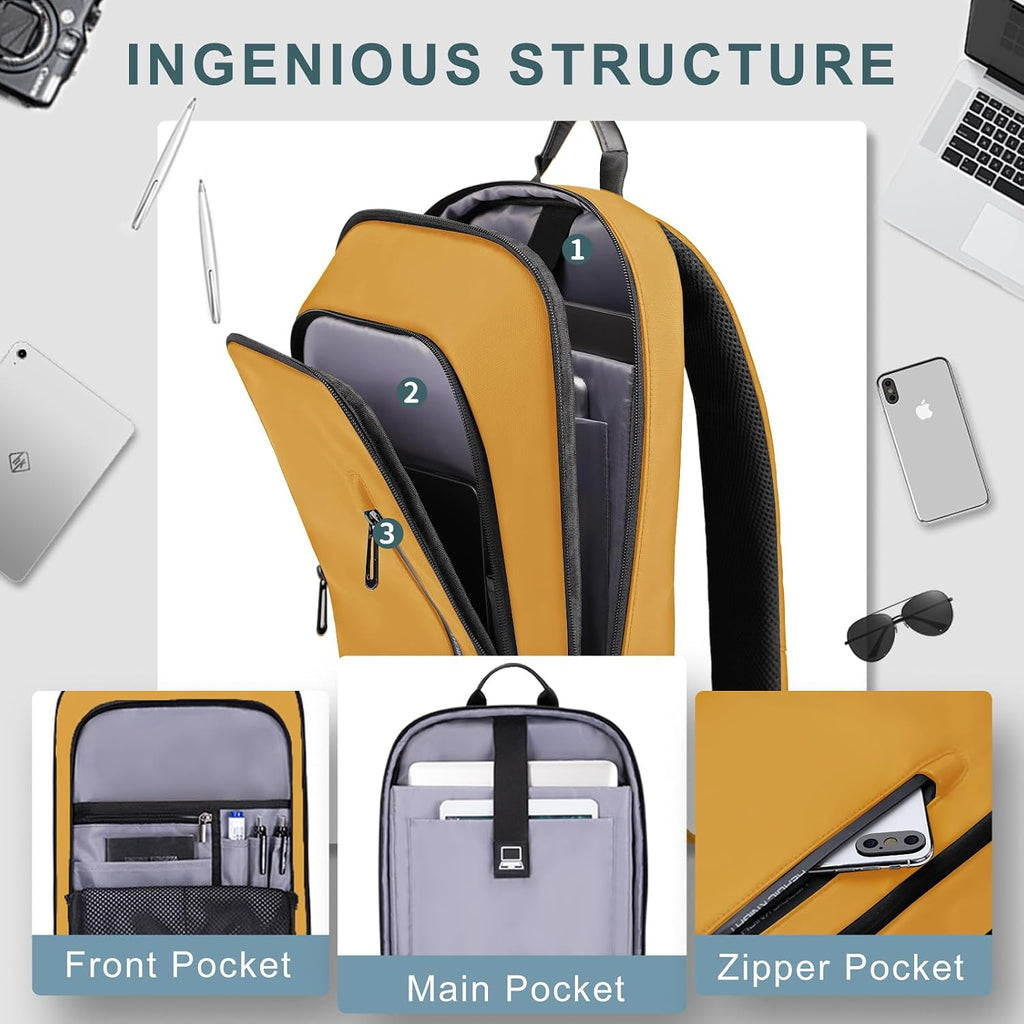 Backpack for Men Business Slim Laptop Bag | anti Theft Travel Backpacks 17.3 Inch Laptop Water Resistant Computer Bag for Work Office College, Yellow