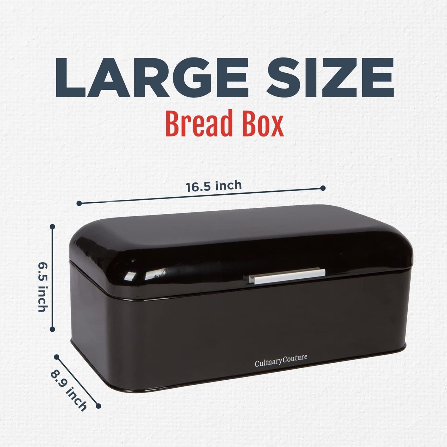 Extra Large Black Bread Box for Kitchen Countertop 16" X 9" Holds 2 Loaves | Stainless Steel Vintage Bread Boxes for Kitchen Counters