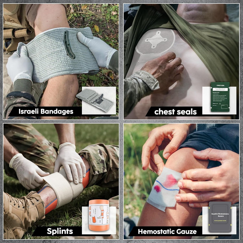 IFAK Trauma Kit with QEN Tourniquet, 6-Inch Israeli Bandage, Splint, Tactical First Aid Kit for Car, Camping, Hiking and Travel with Molle Bag (78 Piece)