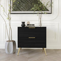 Modern Glam 2-Drawer Wooden Nightstand with Gold Metal Legs, Black