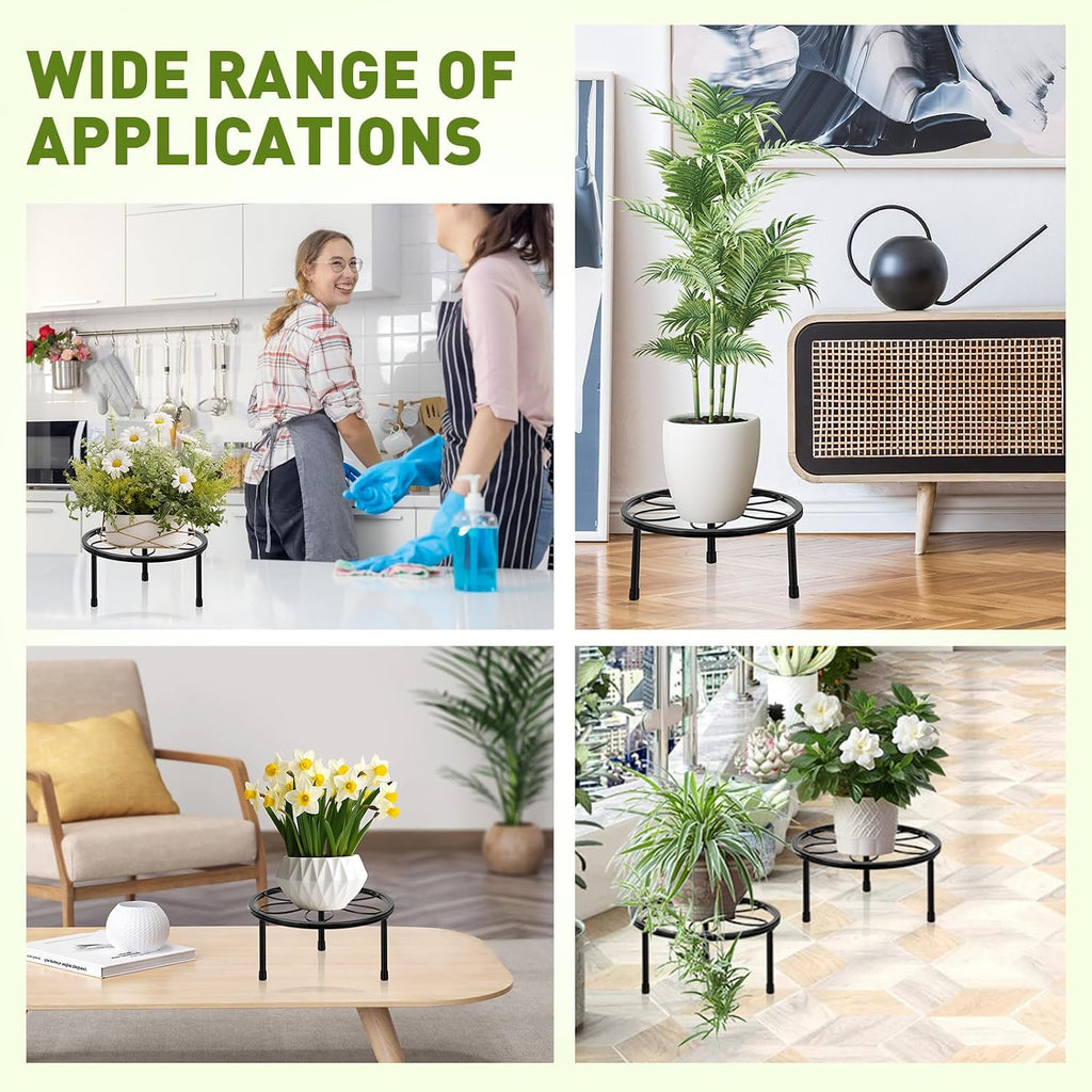2 Pack 7.8" Metal Plant Stand Indoor , Black Plant Stands Outdoor, Rustproof round Heavy Duty Flower Pot Stand, Potted Plant Holder for Garden Home