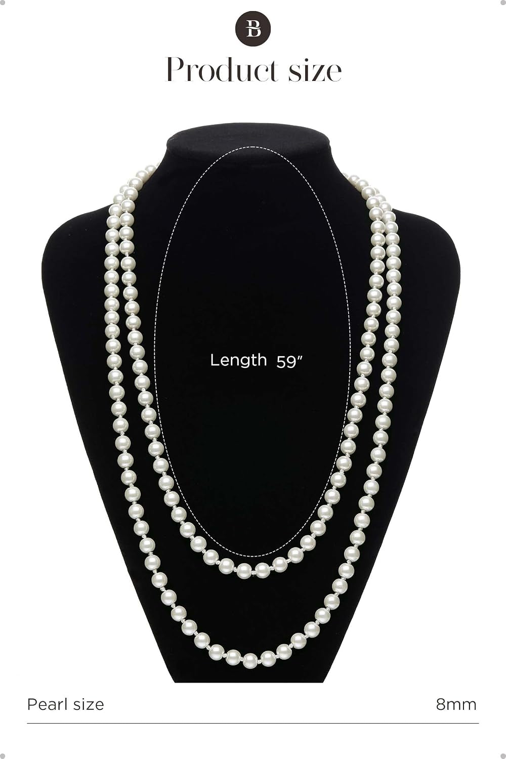 Long Pearl Necklace Faux Pearls Necklace Set Beaded Long Pearls Necklace 1920S Gatsby Costume Jewelry