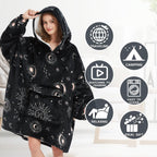 Wearable Blanket Hoodie for Adult,Oversized Sherpa Fleece Blanket Hoodie for Women Men,Sun and Moon
