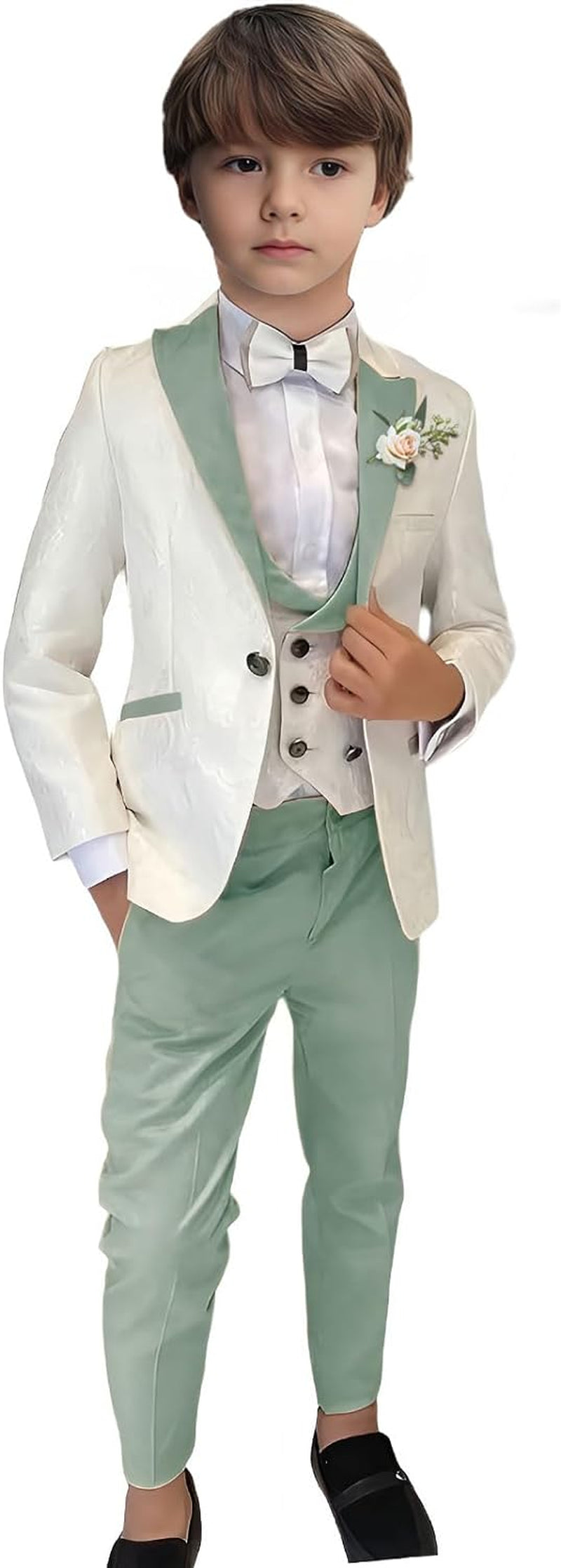 Boys Tuxedo Suit Jacquard Boys Slim Fit 3 Piece Kids Tuxedo Suits for Boys Formal Outfit Blazer Vest Pants