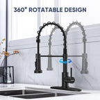 Pull-Down Kitchen Faucet, 2-Mode Sprayer, Matte Black, High Arc | 17-Inch Height, 360 Swivel, Deck Plate, SUS304, Fits 1- or 3-Hole Sinks, Ceramic Cartridge, Easy-Clean Nozzles