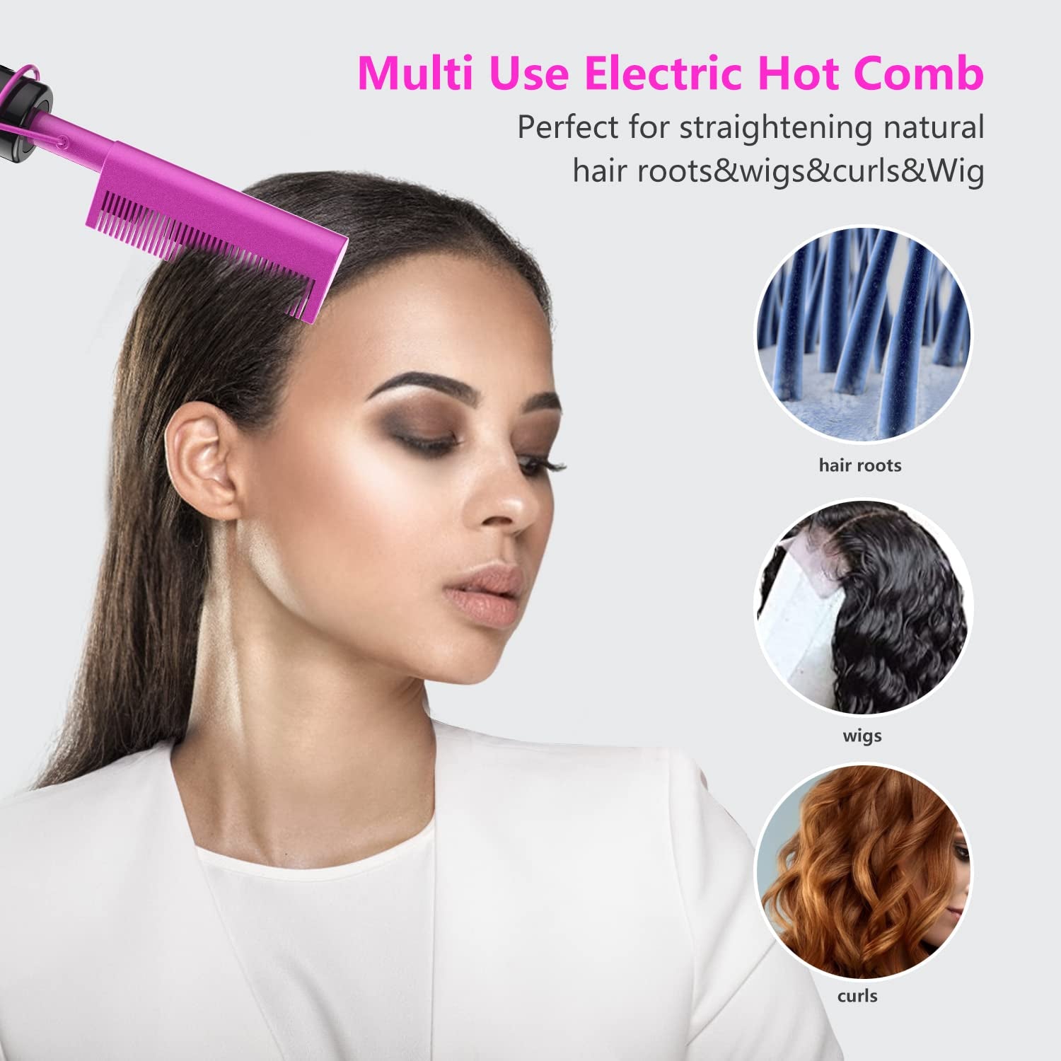 Mini Hot Comb,Dual Voltage Pressing Comb,450℉ Heat Comb Hair Straightener,Fast Heating Plug in Hot Comb,Ceramic Hot Comb Electric for Wigs,Electric Straightening Comb for Black Hair