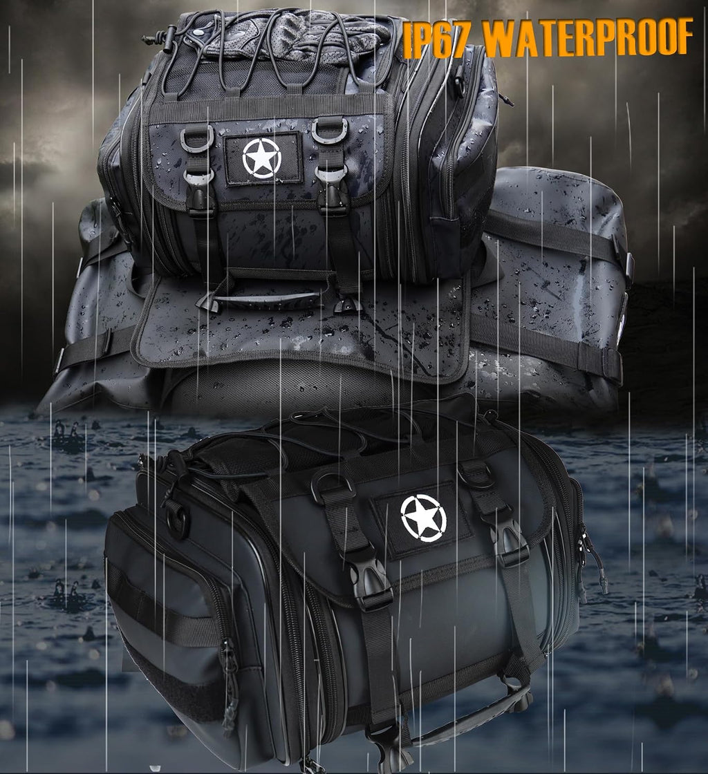 Motorcycle Travel Luggage Bags, Expandable Rear Tail Saddle Bag | 40L Storage Capacity, Helmet Bag, with Straps, Motorbike