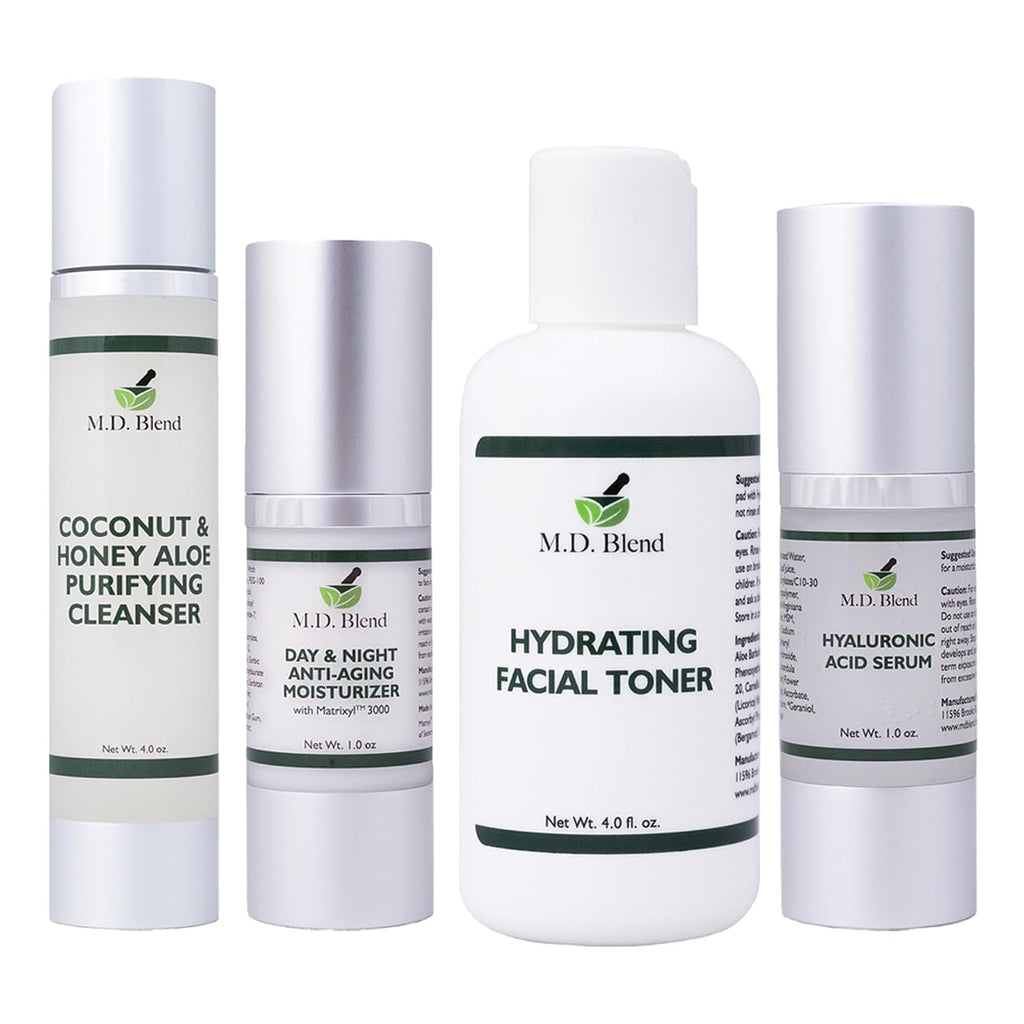 Complete Skin Care Set, Face Wash, Hydrating Toner, Hyaluronic Acid Face Serum, & Anti-Aging Moisturizer, Clean Vegan Facial Skin Care Products for Hydrating & Daily Beauty Care