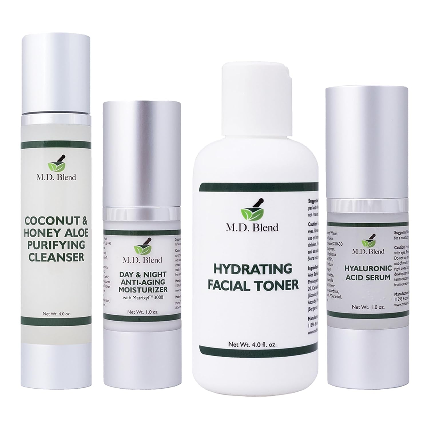 Complete Skin Care Set, Face Wash, Hydrating Toner, Hyaluronic Acid Face Serum, & Anti-Aging Moisturizer, Clean Vegan Facial Skin Care Products for Hydrating & Daily Beauty Care