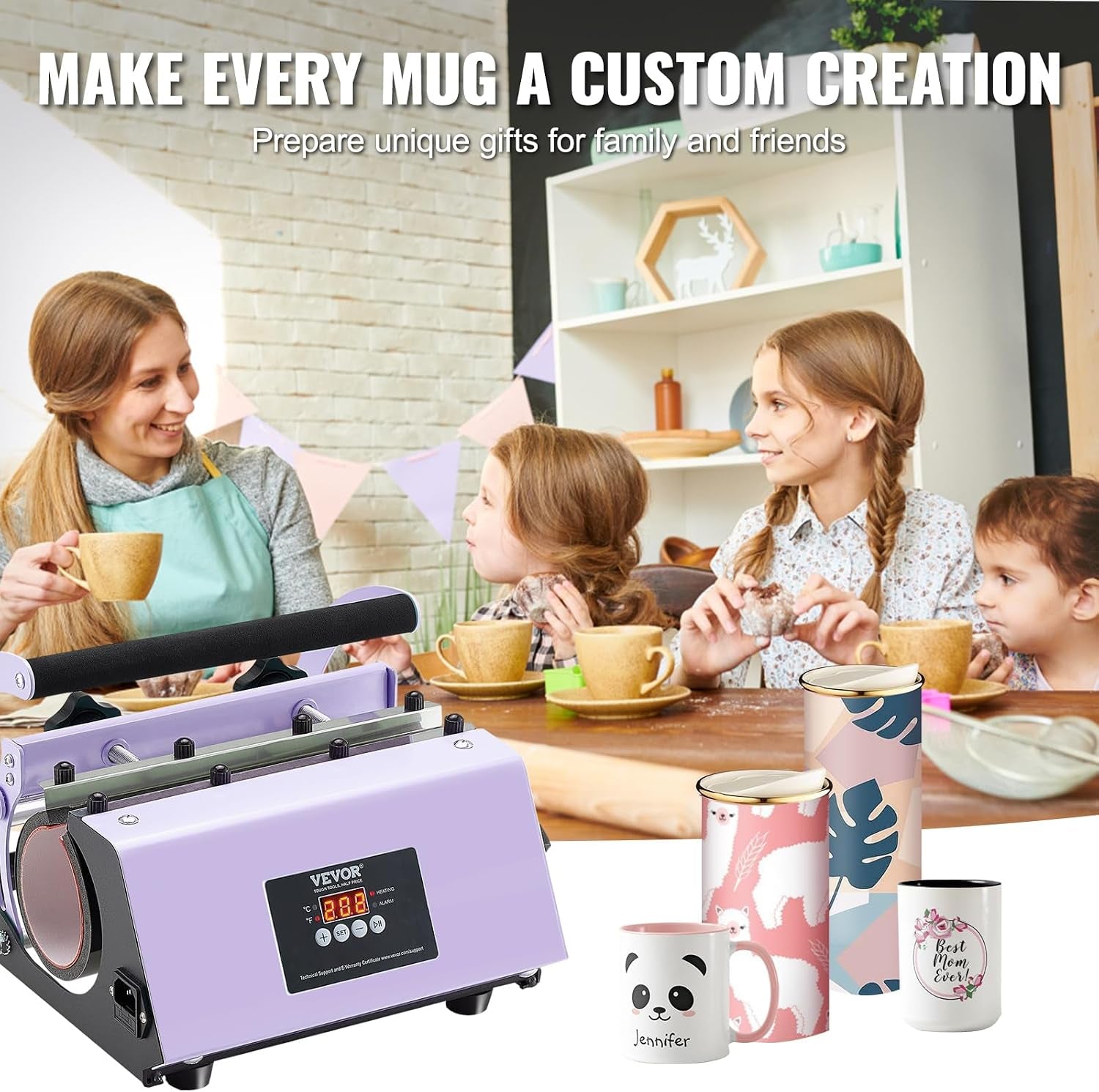 Tumbler Heat Press Machine, 11-30Oz Mug Press, Heat up Fast and Even, Tumbler Press with Sublimation Paper, Tape and Gloves, Temp and Time Setting, for Sublimation Tumblers, Cups, Mugs, Purple