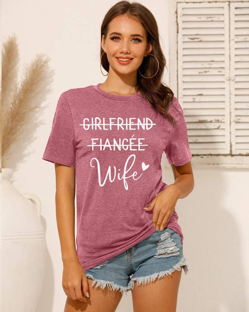 Girlfriend Fiancee Wife Shirt Women Bride Honeymoon Gift | Wifey Shirt for Women Bride Tshirt Vacation Tees Valentine Gift