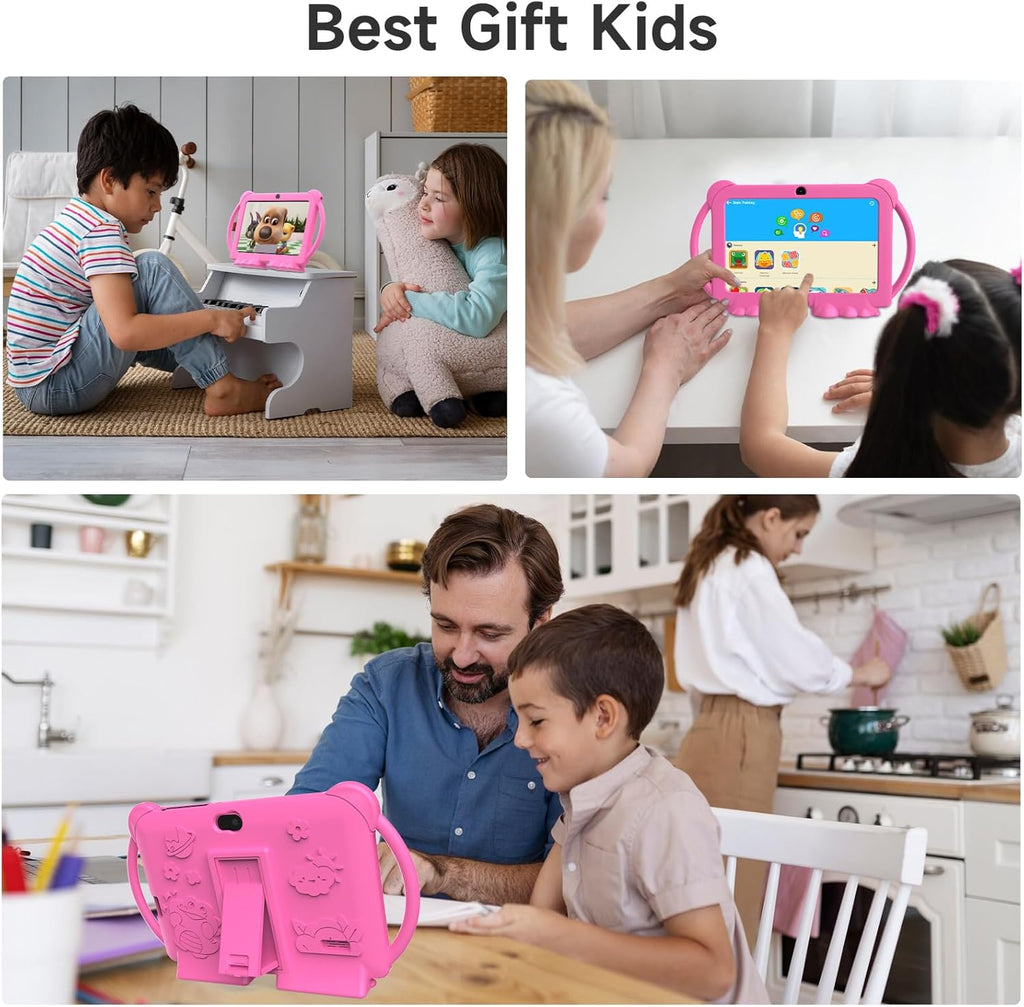 Kids Tablets, Android 12 Tablet for Kids, 4GB RAM 32GB ROM Toddler Tablet 7 Inch IPS Screen, Parental Control, 2+5MP Dual Camera, Shockproof Case for Educational, Games