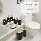 17PCS Bathroom Accessories Bathroom Set Black Bathroom Accessories,Toilet Brush, Trash Can, Qtip Holder Dispenser& 3PCS Soap Dispenser