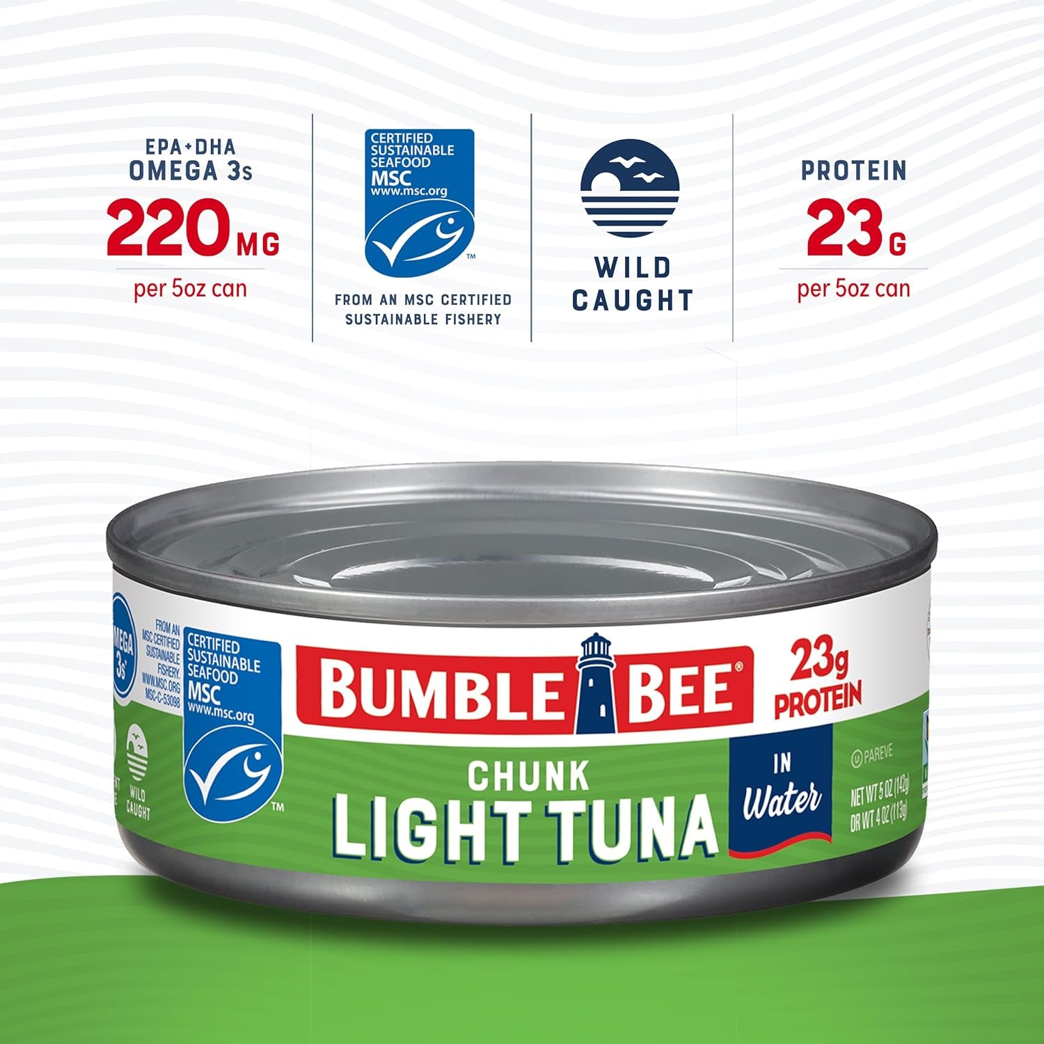 Chunk Light Tuna in Water, 5 Oz Cans (Pack of 24) - Wild Caught Skipjack Tuna - 23G Protein per Serving - MSC Certified Sustainable Seafood, Non-Gmo, Gluten Free, Kosher