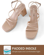 Platform Heels for Women Strappy Block Chunky Heels Square Toe Ankle Buckle Sandals