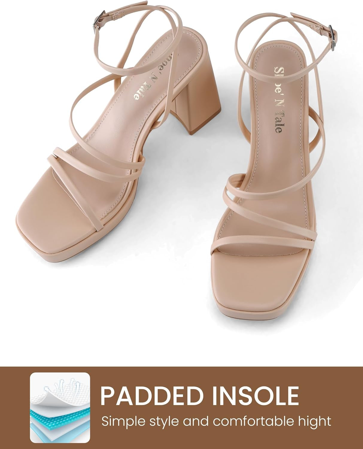 Platform Heels for Women Strappy Block Chunky Heels Square Toe Ankle Buckle Sandals