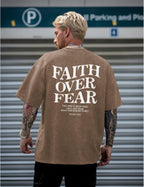 Christian Faith over Fear Shirt for Men Jesus Religious Shirts Oversized Graphic Tees Acid Wash God T-Shirt