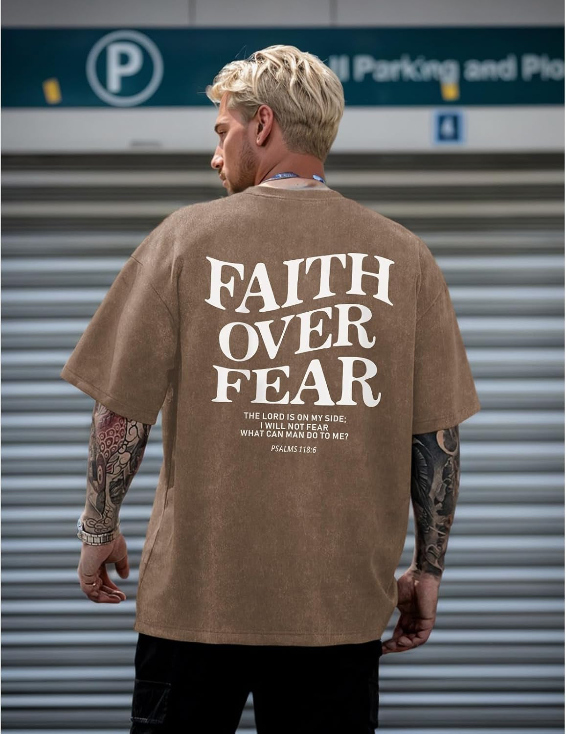 Christian Faith over Fear Shirt for Men Jesus Religious Shirts Oversized Graphic Tees Acid Wash God T-Shirt