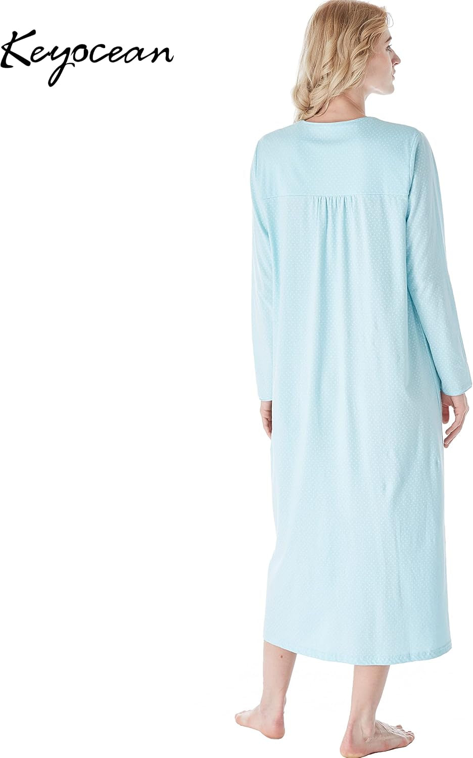Nightgowns for Women, Soft Cotton Comfy Lightweight Embroidered Long-Sleeve Nightdress