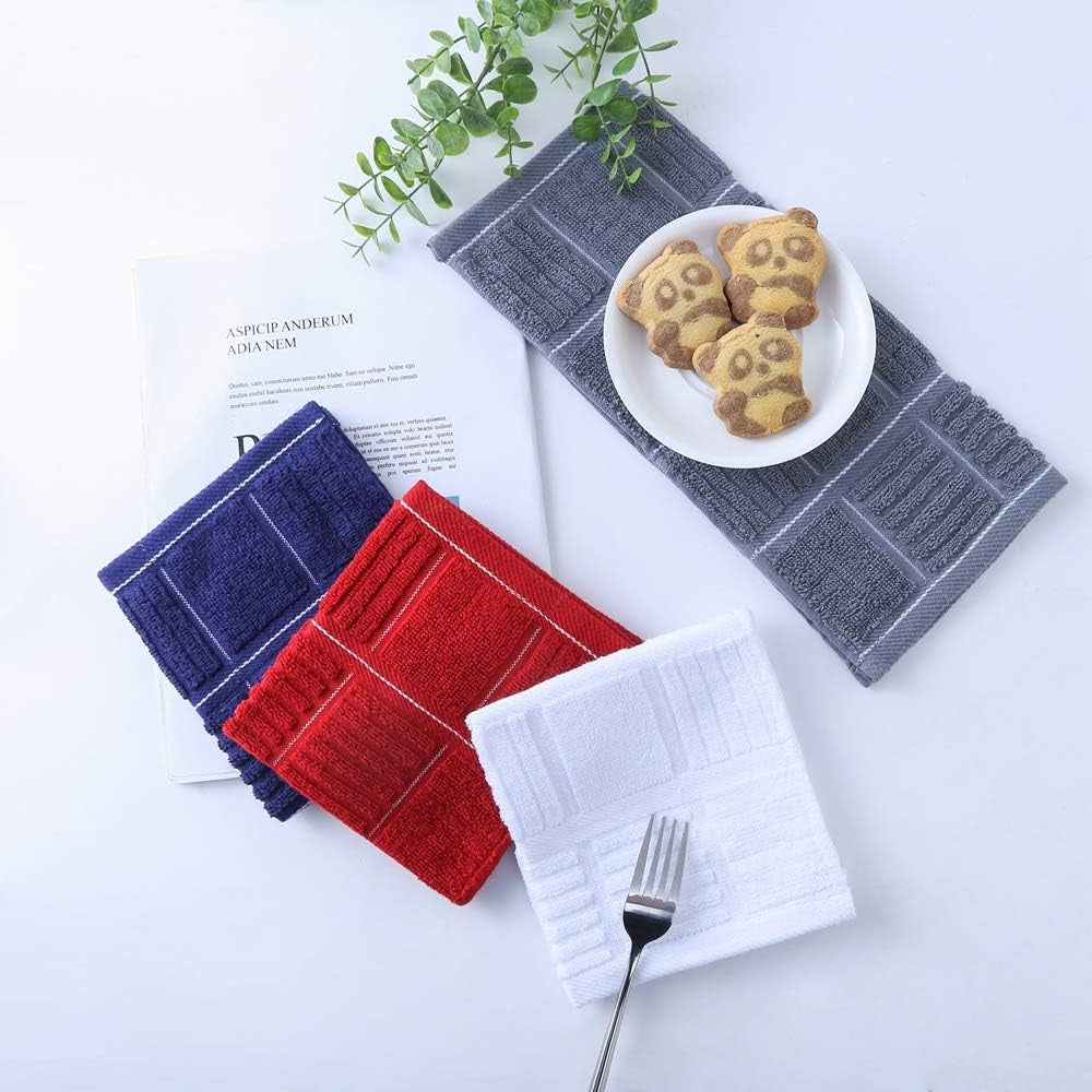 Kitchen Dish Cloths for Washing Dishes, Cotton Dish Rags for Drying Cleaning, Pack of 8 Dishcloths (Red, 12X12 Inches)