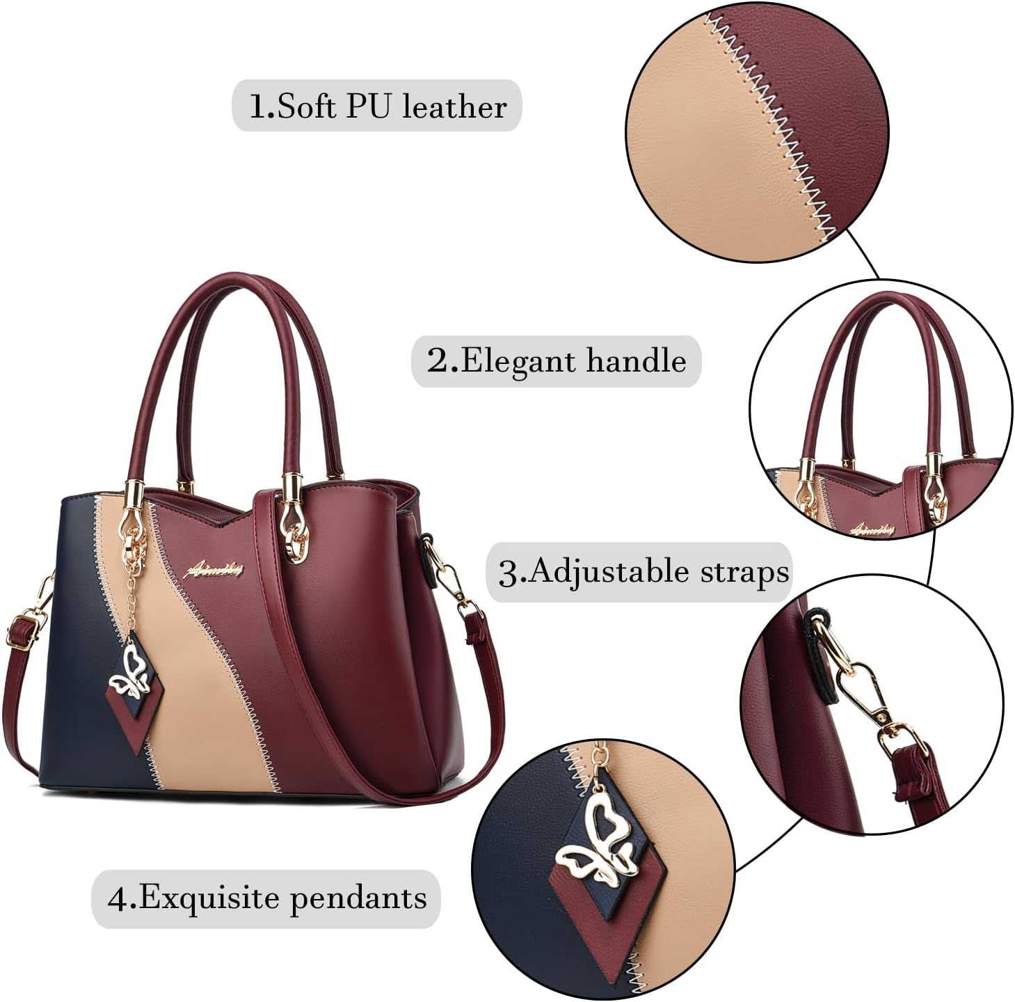 Purses and Handbags for Women Tote PU Leather Ladies Satchel Top Handle Crossbody Shoulder Bag | PU Leather