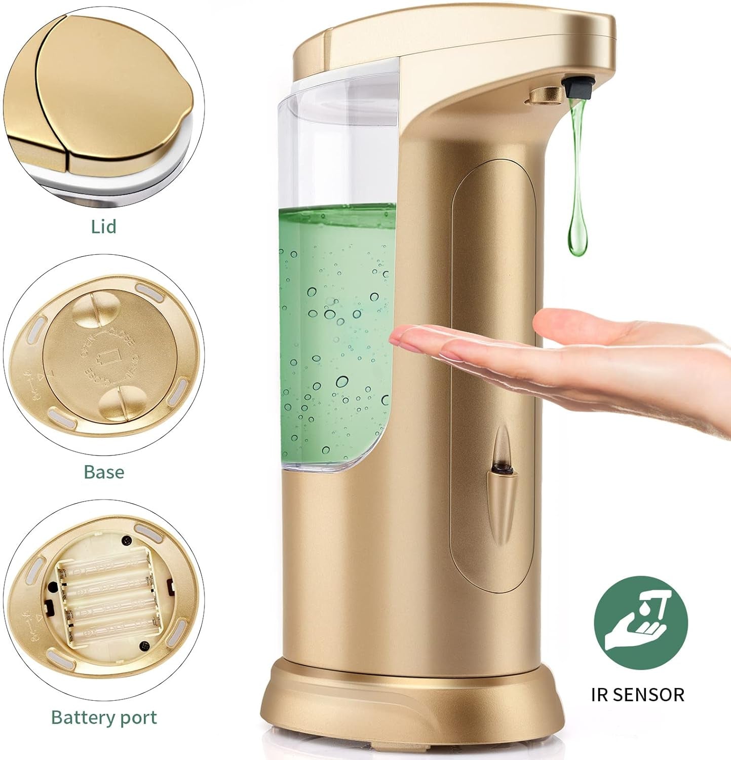 Automatic Soap Dispenser Touchless Sensor - Electric Liquid Soap Dispenser Hand Free with Adjustable Volume Switches for Kitchen Bathroom Countertop Shower Hotel