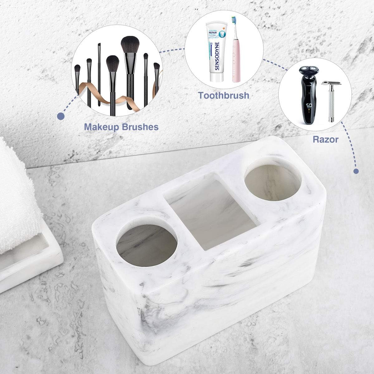 Toothbrush Holder, Resin, 3 Slots, Ink White | Electric Toothbrush Holder, Toothbrush and Toothpaste Holder, Bathroom Countertop Storage, Bathroom Accessories