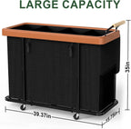 Laundry Hamper 4 Section with Lid, 300L Rolling Basket Hamper with Handle | Laundry Basket with Wheels,Organizer Storage Cart with Sturdy Metal Frame for Laundry Room Black