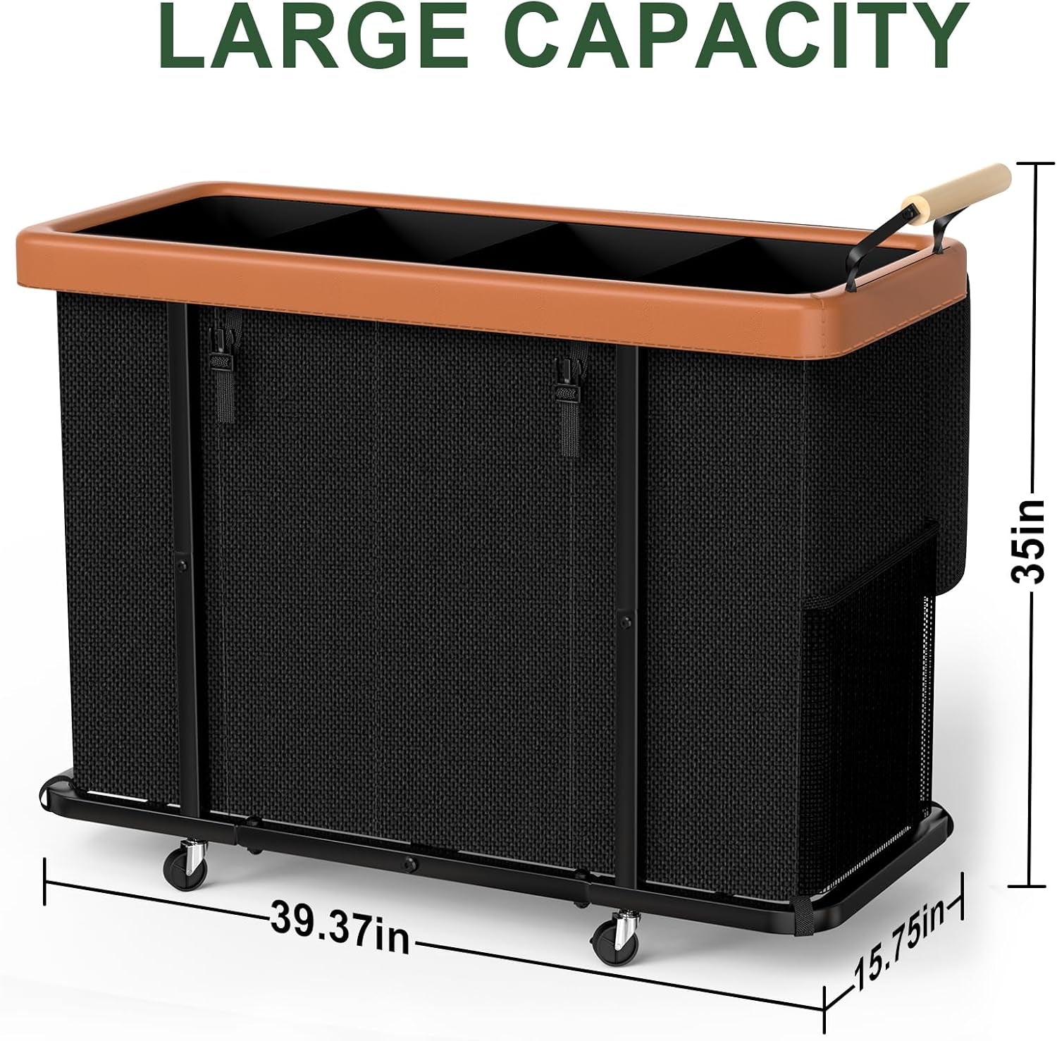 Laundry Hamper 4 Section with Lid, 300L Rolling Basket Hamper with Handle | Laundry Basket with Wheels,Organizer Storage Cart with Sturdy Metal Frame for Laundry Room Black