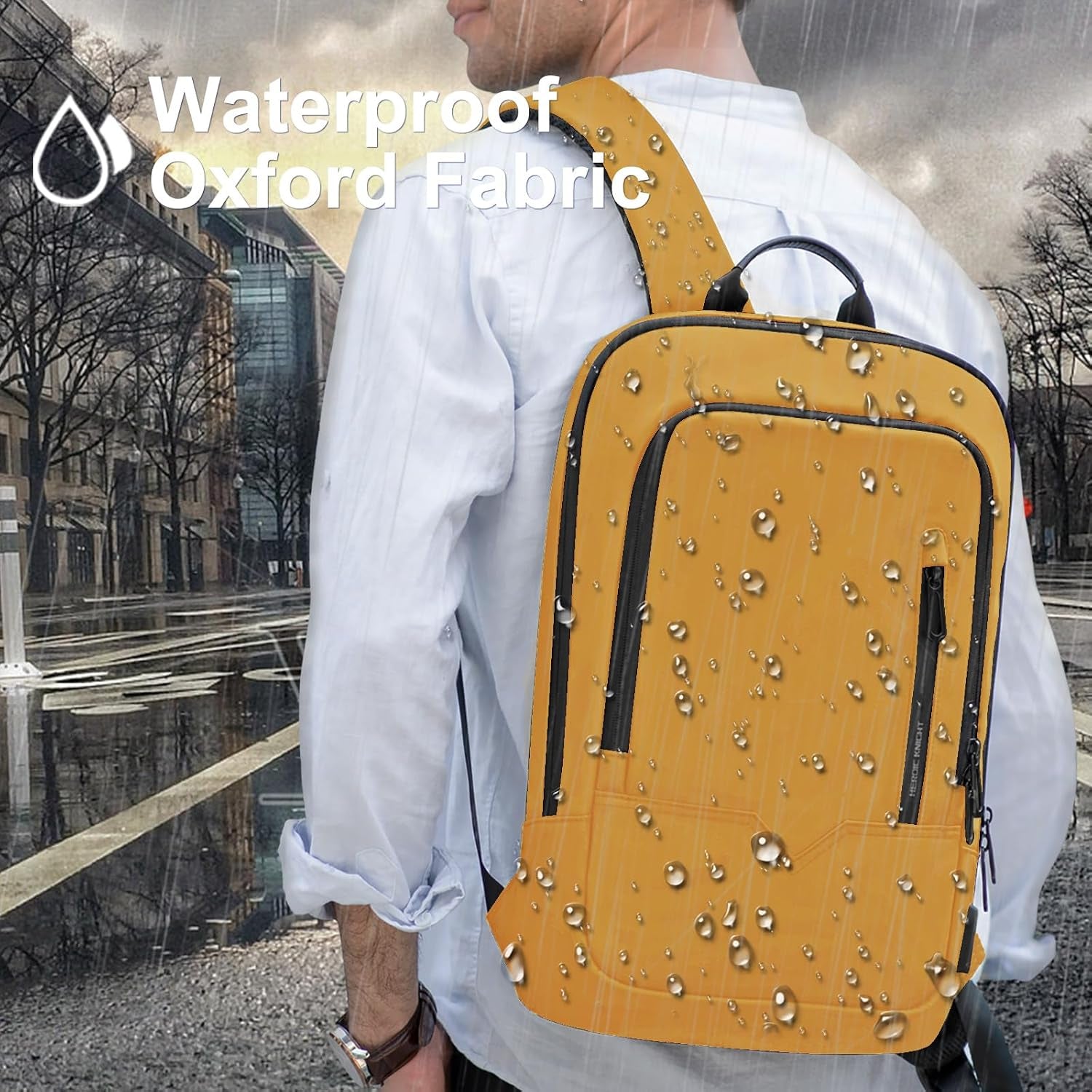 Backpack for Men Business Slim Laptop Bag | anti Theft Travel Backpacks 17.3 Inch Laptop Water Resistant Computer Bag for Work Office College, Yellow