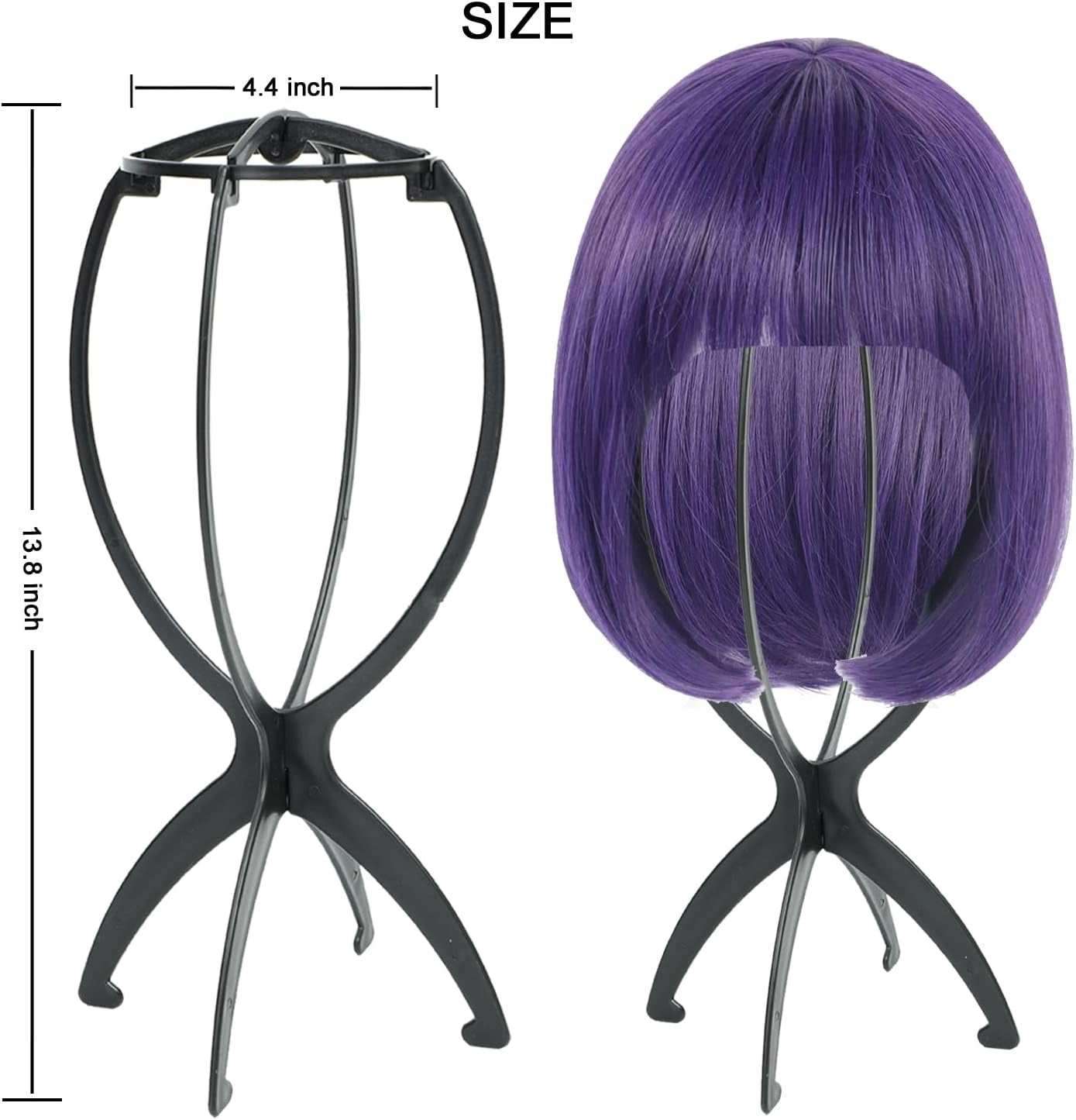3 Pack Wig Stand Holder, Portable Collapsible Wig Holder for Multiple Wigs, Durable Wig Stands for Women Wig Drying Stand Travel Wig Holder Stand Wigs Display Stand Tool (Black)