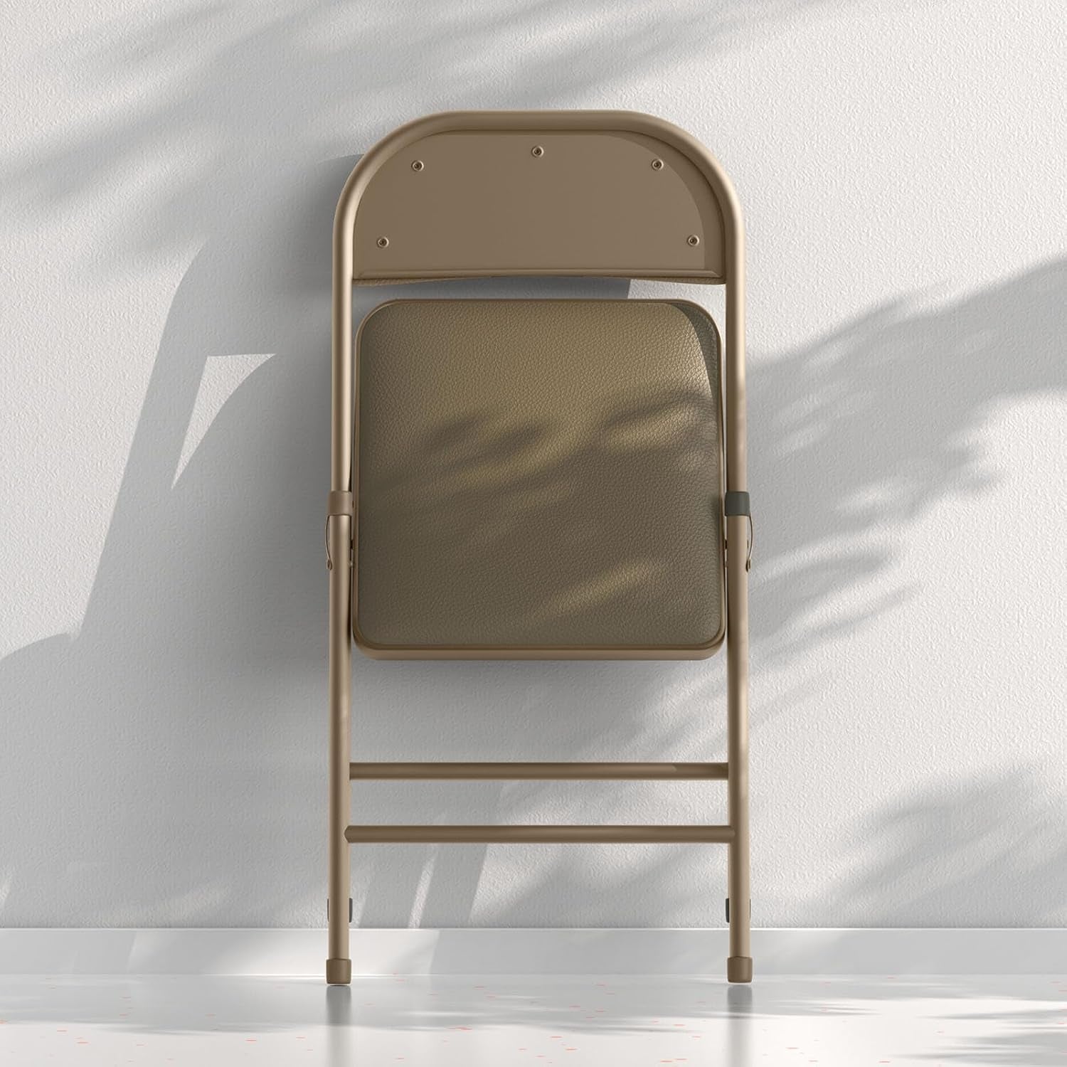 Folding Chairs with Padded Vinyl Cushion Chairs with Comfortable Cushion and Durable Steel Frame for Home and Office, for Indoor and Outdoor Events (Kahki, Vinyl, 4 Pack)