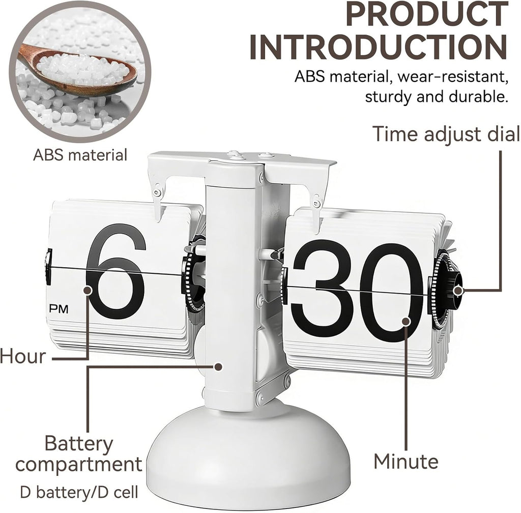 Retro Mechanical Flip Desk Clock, Flipping Clock Retro Flip Clock Digital Flip down Clock Battery Powered Wіth Internal Gear Operated for Home Office Decor, 8.2 * 6.2In (W*H)