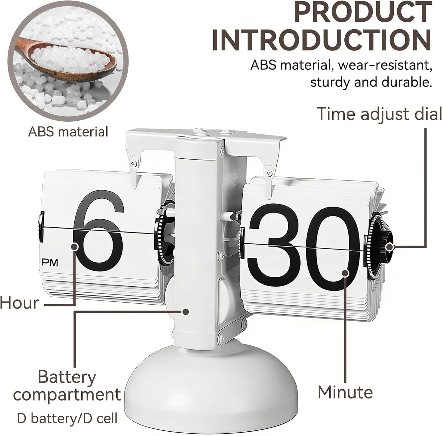 Retro Mechanical Flip Desk Clock, Flipping Clock Retro Flip Clock Digital Flip down Clock Battery Powered Wіth Internal Gear Operated for Home Office Decor, 8.2 * 6.2In (W*H)
