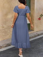 Womens Summer Dresses 2026 Wedding Guest Maxi Dress | Short Sleeve, V Neck, Drawstring,A-Line,Loose Fit,Solid,Cocktail,Party,Boho Beach Long Dress,Prom,Beach Vacation Clothes
